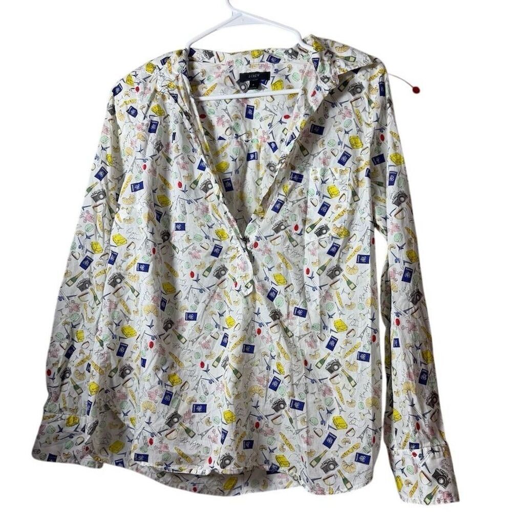 Printed V-Neck Long Sleeve Blouse - White Multi